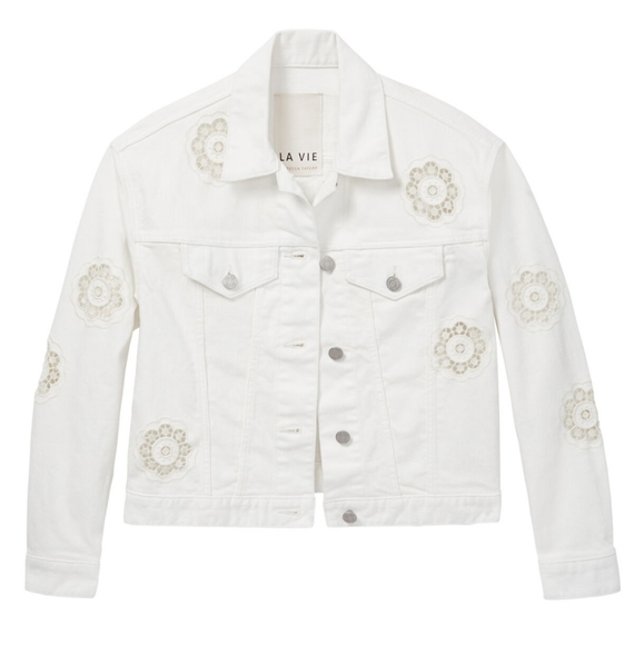LA VIE REBECCA TAYLOR EYELET DENIM JACKET IN PEARL - Picture 8 of 16